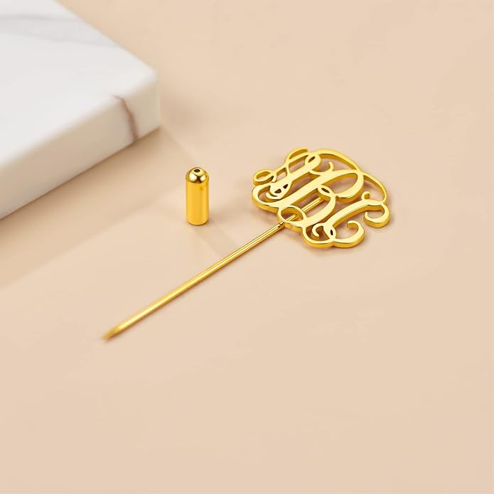 Custom4U Custom Name Pin Personalized Brooch Pins for Women Men Stainless Steel Name Tag with Letters/Initials - Silver/Gold/RoseGold/Black Customized Jewelry Gifts for Birthday Wedding Business Party