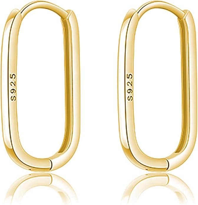 Reffeer 925 Sterling Silver U Hoop Earrings for Women Teens Minimalist Square Hoop Earrings U Huggie Earrings