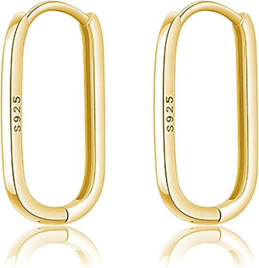 Reffeer 925 Sterling Silver U Hoop Earrings for Women Teens Minimalist Square Hoop Earrings U Huggie Earrings