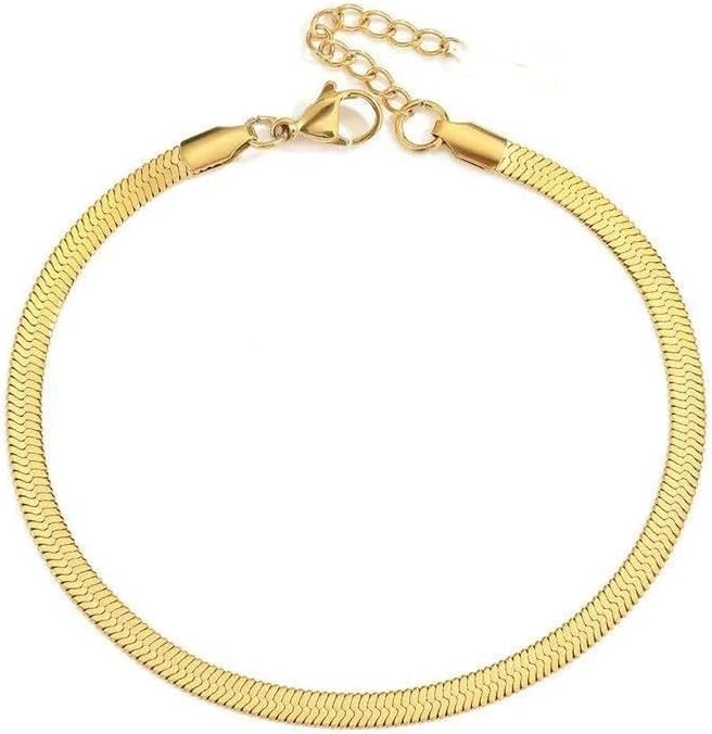 8 Inch Vintage Snake Chain 18k Gold Plated Stainless Steel Anklet Nickel Free Hypoallergenic Waterproof