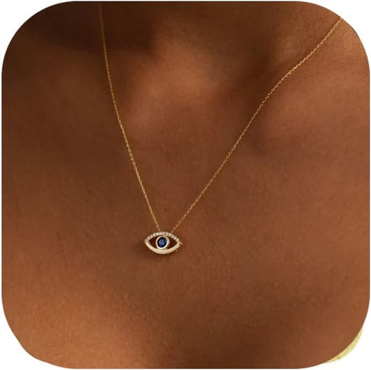 Lcbulu Dainty 14K Gold Plated Evil Eye Necklace for Women - Delicate CZ Diamond Choker Pendant Necklace Jewelry Gift