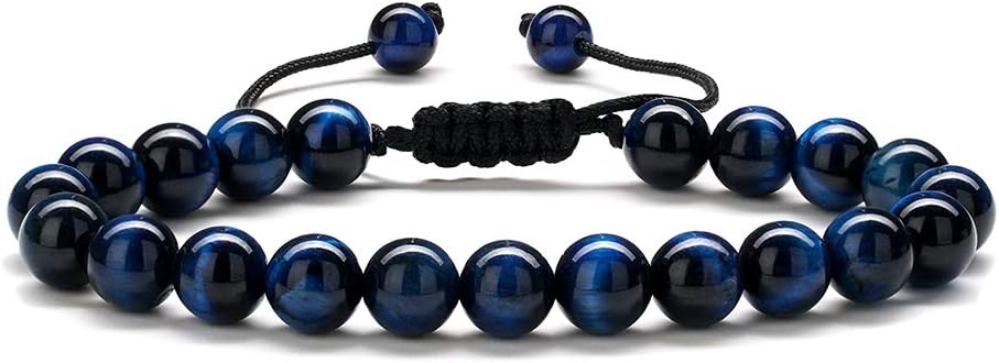 M MOOHAM Natural Stone Bracelets for Men - 8mm Tiger Eye, Matte Agate, Lava Rock - Teen Boys Gifts for Birthday, Anniversary, Christmas