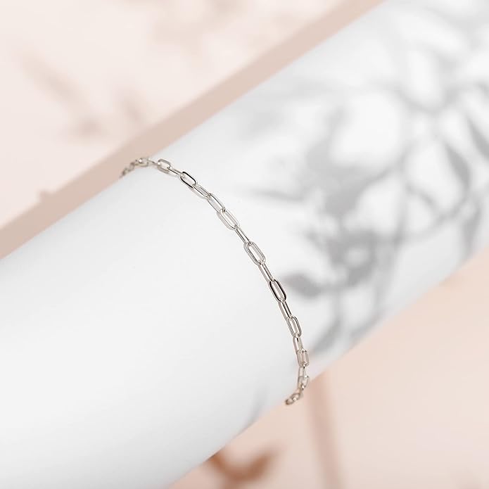 PAVOI 14K-18K Gold Plated Charm Link Flat Gold Anklets for Women | Beaded Marina Link Mariner Paperclip Snake Chain Jewelry Anklets