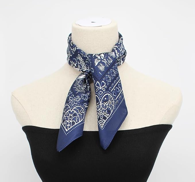 ANDANTINO 100% Pure Mulberry Silk Small Square Scarves -21'' x 21''- Digital Printed Neckerchief –Women Men Lightweight Scarf