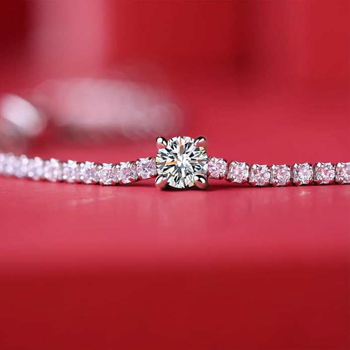 14K White Gold Over S925 Sterling Silver Intertwined Bracelet for Women with 1ct Round/Emerald Cut VS2 G-color Diamond, Simple and Sophisticated Present