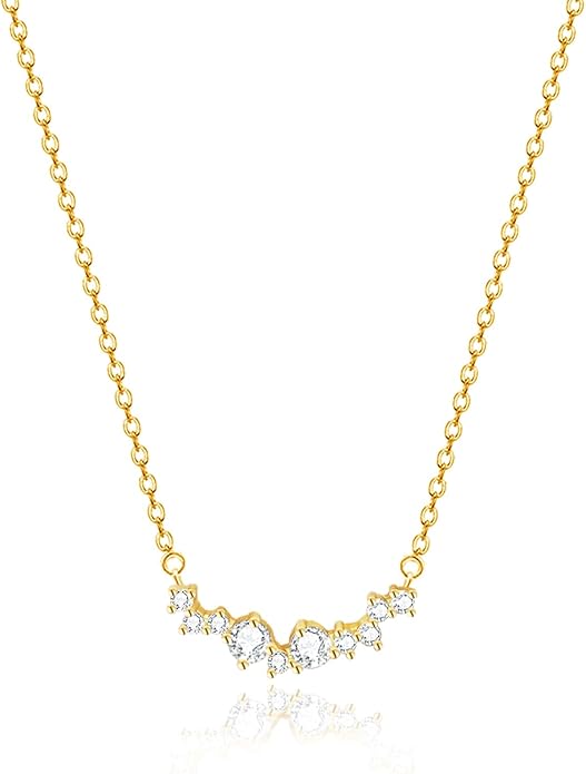 Zeffy Diamond Necklaces for Women, Dainty Gold Necklace 18k Gold Plated Layered Necklaces Simple Gold CZ Diamond Pendant Necklaces for Women Trendy Jewelry Gifts for Girls