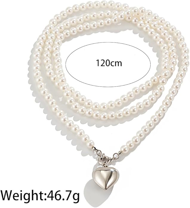 Chunky Gold Heart Necklaces for Women Long Pearl Heart Pendant Necklace Layered Puffy Love Pearl Choker Necklace Trendy Y2k Jewelry Accessory Gifts