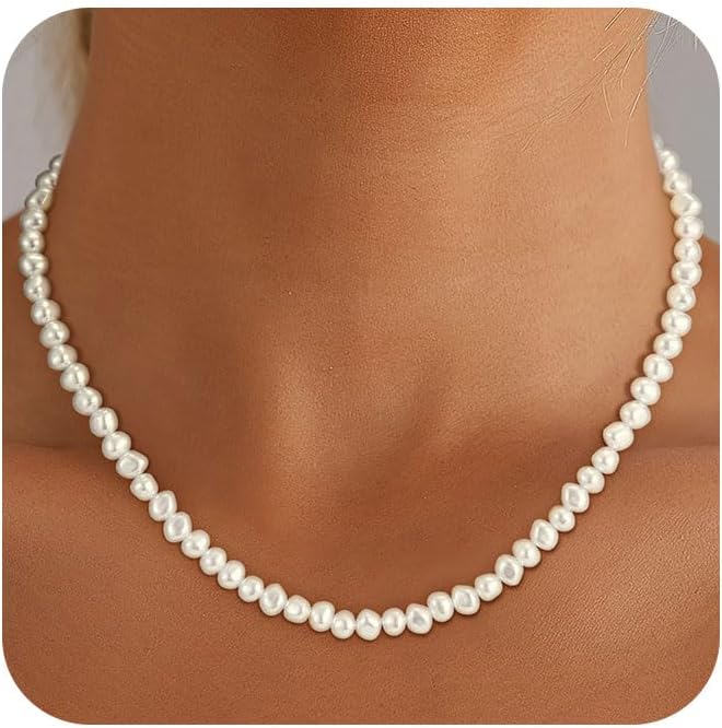 Pearl Necklaces for Women Trendy, 18K Gold/Silver Plated Layered Pearl Necklace Dainty Pearls Choker Necklace and Earring Set Simple Pearls Bracelets Wedding Prom Gold Jewelry for Women Gifts