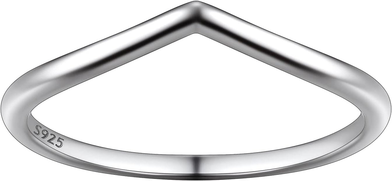 Suplight 925 Sterling Silver Wedding Band Rings, Full Cubic Zirconia Wishbone Ring Love/Lucky Engagement Promise Rings For Women, Size 4-12 (with Gift Box)