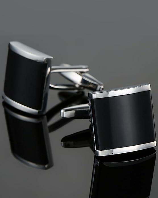 Black Cuff Links Mens, Cufflinks Square Mens Cufflink for French Cuff Shirt Silver Cuff Link for Men Shirt for Wedding Business Formal Wear