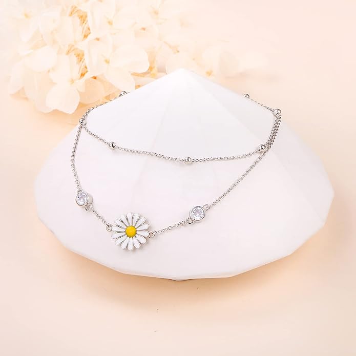 Anklets for Women 925 Sterling Silver Charm Layered Simulated Opal/Moonstone/Daisy/Infinity Summer Beach Ankle Bracelet Foot Chain Jewelry Birthday Valentine's Day Mother's Day Gift