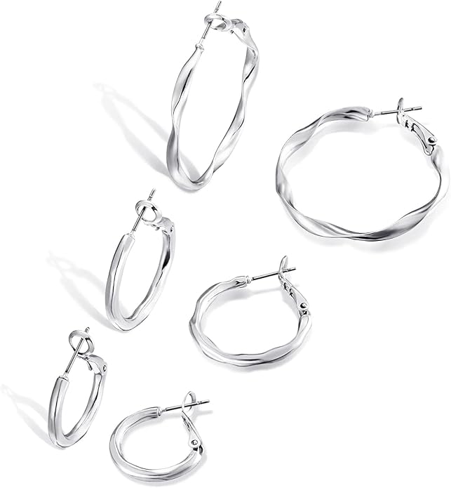 Gold Hoop Earrings Set for Women: Thick 14k Gold Plated Oval Teardrop Sensitive Ear Jewelry Pack Hypoallergenic Hoops Earringsfor Women Fashion (20-35mm)