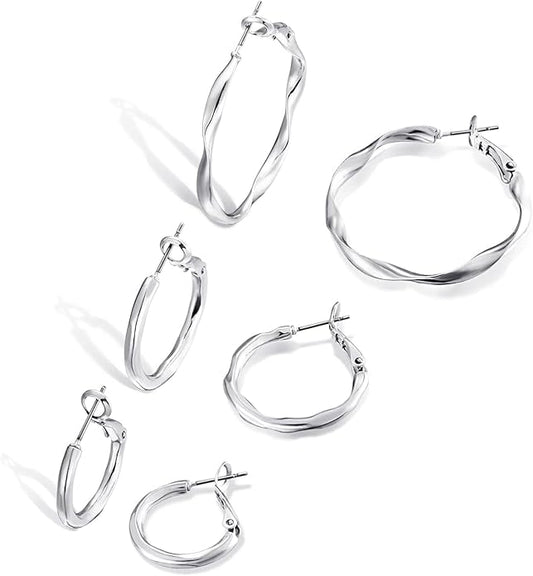 Gold Hoop Earrings Set for Women: Thick 14k Gold Plated Oval Teardrop Sensitive Ear Jewelry Pack Hypoallergenic Hoops Earringsfor Women Fashion (20-35mm)