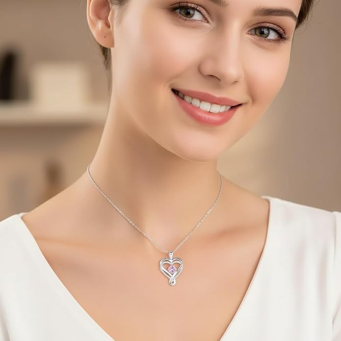 Birthstone Infinity Heart Necklace for Women Wife Girlfriend Mom Daughter Gifts S925 Silver Jewelry For Anniversary Rose Gold Gifts For Birthday Christmas Mothers Valentines Day