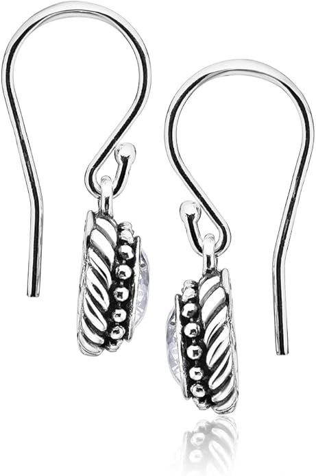 JEAN RACHEL JEWELRY 925 Sterling Silver Dangle Earrings for Women - Rope with Cubic Zirconia Vintage Design - Hypoallergenic, Lead & Nickel Free - Artisan Handcrafted Statement Earrings