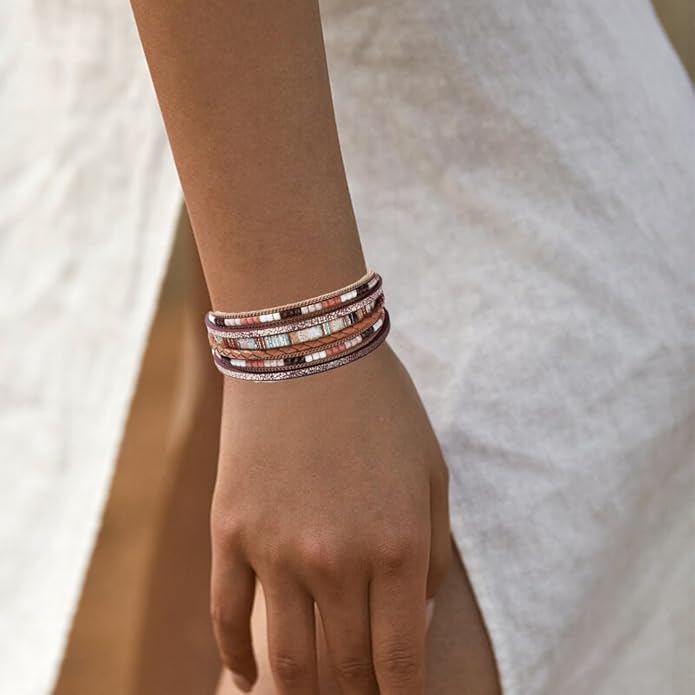 Aluinn Leather Wrap Bracelets For Women Boh Multi-Layer Elegance Bracelet Boho Bangle Western Cuff Bracelet Jewelry for Women