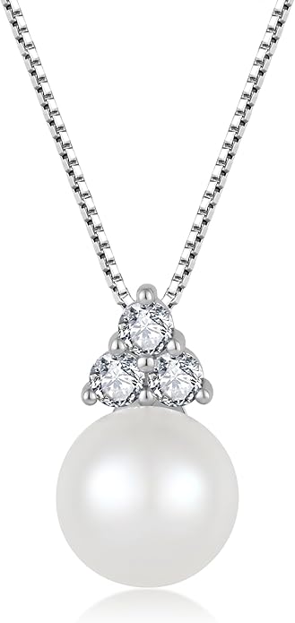 Fahonie Freshwater Pearl Necklaces for Women 925 Sterling Silver Single Pearl Pendant With 3 Birthstone Elegant Jewelry Gifts for Anniversary Mothers Day Christmas Gifts for Wife