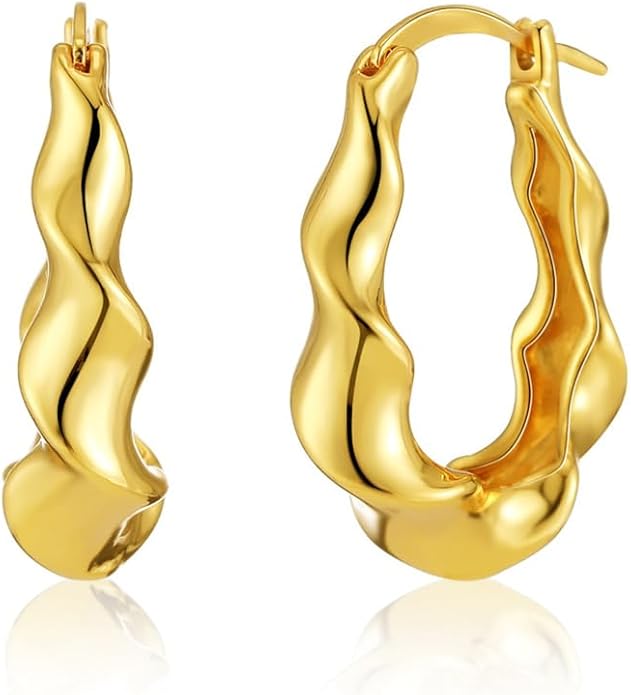 8YEARS Chunky Gold Hoop Earring for Women, 18K Gold Plated Lightweight Thick Hoops, Hypoallergenic Trendy Jewelry for Gift