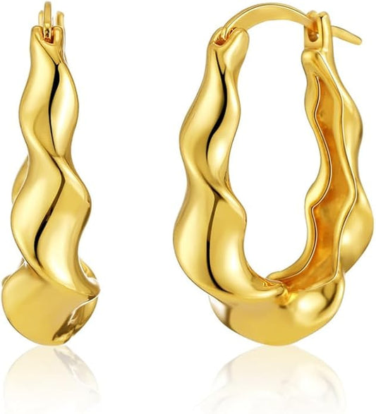 8YEARS Chunky Gold Hoop Earring for Women, 18K Gold Plated Lightweight Thick Hoops, Hypoallergenic Trendy Jewelry for Gift