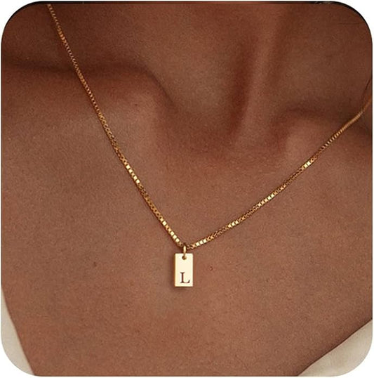 Initial Necklaces for Women 14K Gold Plated Letter Necklace Dainty Gold Name Necklace Personalized Initial Tag Pendant Necklace for Women Trendy Gold Jewelry