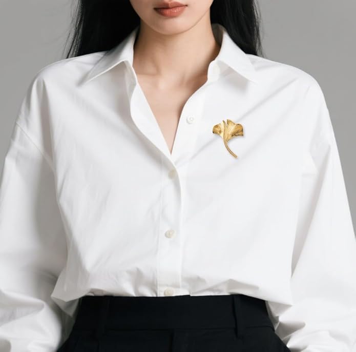 Gold Ginkgo Leaf Brooch Yellow Flower Lapel Pin Blazer Dress Jacket Suit Clothing Jewelry Vintage Inspired Birthday Festival Gift for Women