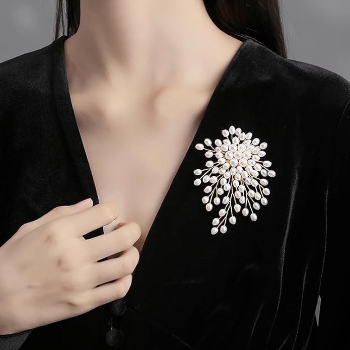 Pearl Brooch Pin Zircon Crystal Rhinestone Bouquet Flower Tassel Shape Brooch for Women Vintage Clothing Decoration Jewellery Crystal Brooch Pins ﻿