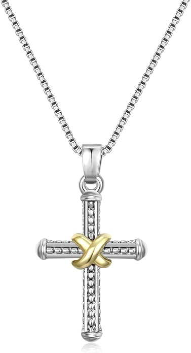 Mytys Coin Pendant Necklace for Women 18K Gold and Silver Intertwined Crossover Pendant Two Tone Necklaces Christmas Jewelry Gift