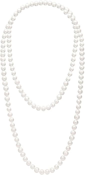 Long White Pearl Necklace 150cm/59 Adjustable Multi-Strand Faux Pearls for Women, Bridal Wedding Vintage Gatsby Jewelry for Party & Elegant Events