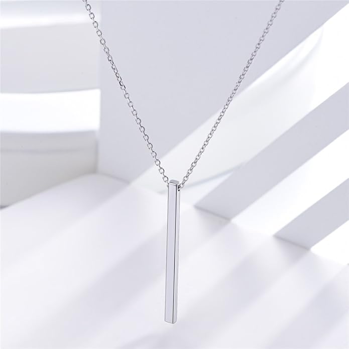 ChicSilver Customizable Vertical Bar Pendant Necklace 925 Sterling Silver Y Necklace Simple Fashion Jewelry Gifts for Women