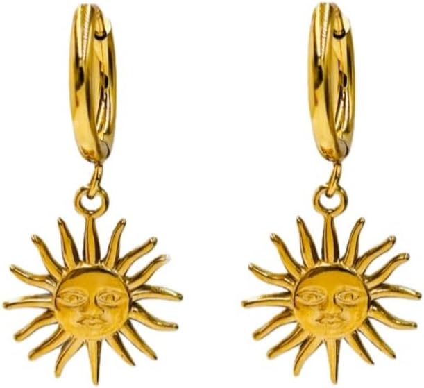 Sunburst Heart Dangle Hoop Earrings, 18K Gold Plated hypoallergenic Stainless Steel Cute Jewelry for Women daily Wear