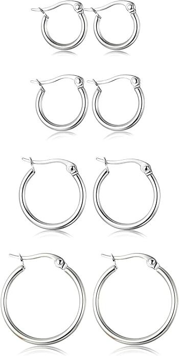 ORAZIO 4 Pairs Stainless Steel Hoop Earrings Set Cute Huggie Earrings for Women,10MM-20MM