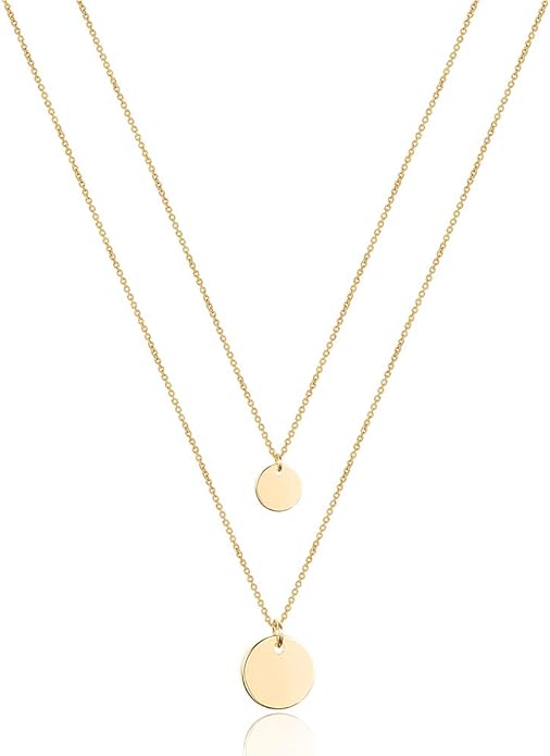 Turandoss Dainty Layered Choker Necklace, Handmade Y Pendant Necklace Multilayer Bar Disc Necklace Adjustable Layering Choker Necklaces for Women