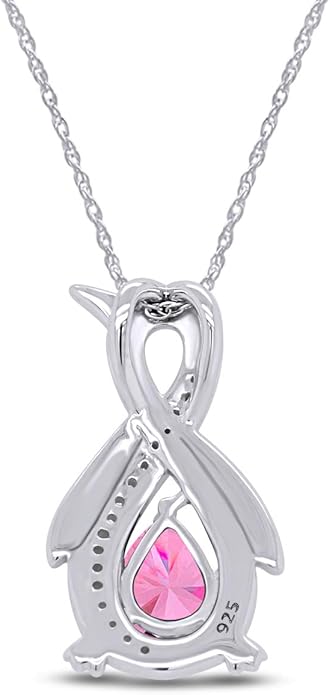 Infinity Penguin Pendant Necklace for Women, 14K Gold Over Sterling Silver with Pear & Round Cut Simulated Birthstone & White Diamond Accents, Dainty Animal Jewelry Gift with 18" Chain