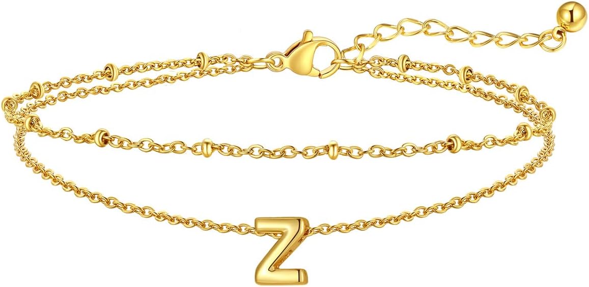FaithHeart Initial Ankle Bracelets for Women, Waterproof 14k Gold Plated Initial Anklets Non Tarnish Stainless Steel Layered Anklet Summer Beach Foot Jewelry