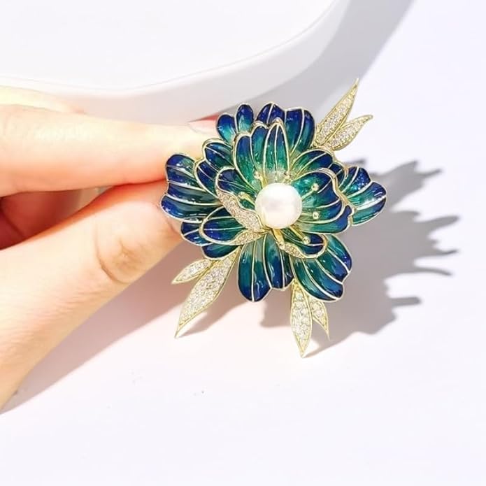 3Pcs Peony Flower Brooch Pin for Women Elegant Enamel Floral Brooch Set Dainty Cubic Zircon Pearl Lapel Pins Flower Pins for Clothes Hat Dress Accessories Prom Jewelry