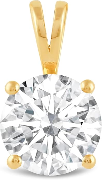 Everyday Elegance Solid 14K Gold Cubic Zirconia Solitaire Pendant Necklace for Women Heart, Princess, Round, Oval, Emerald, Pear & Cushion Cut 1 or 2 CTW | .60mm Thick 16" 18" Length Box Link Chain
