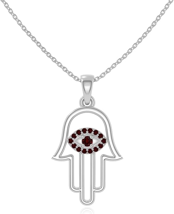 Natural Gemstone Evil Eye-Hamsa Hand Pendant Necklaces for Women in Silver/18K Yellow/Rose Gold Vermeil,Birthstone Jewelry Gifts for Her Birthday,Anniversary,Christmas,Graduation