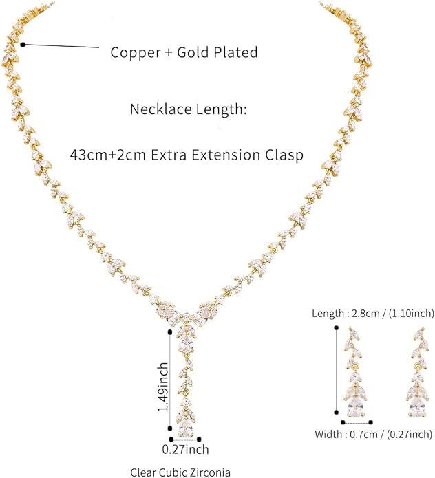 MEEDOZ Bridal Wedding Jewelry CZ Set Marquise Teardrop Cubic Zirconia Pendant Necklace and Dangle Earring Bracelet Sets for Women