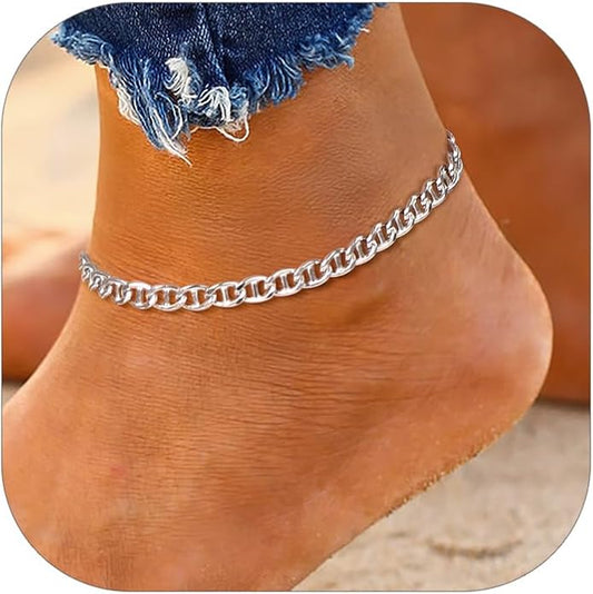 PROSILVER 925 Sterling Silver Ankle Bracelets For Women, Stylish Chain Anklets, Summer Beach Jewelry, 8.6-10.6 Inch Adjustable, Come with Box