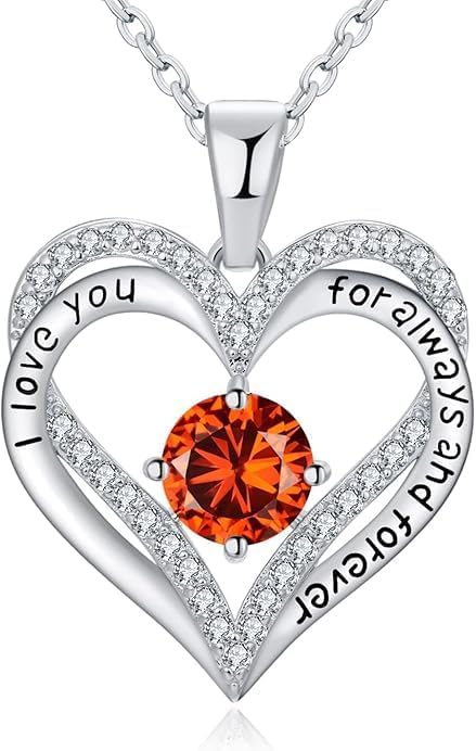 Birthstone Heart Necklace for Women Wife Girlfriend Mom Daughter Gifts S925 Silver Jewelry For Anniversary Rose Gold Gifts For Birthday Christmas Mothers Valentines Day