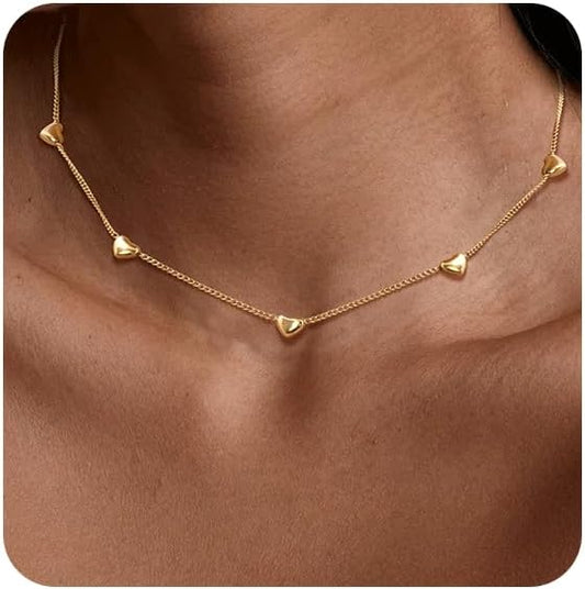 KSF Gold Choker Necklace for Women - 18K Gold Plated Dainty Necklaces for Women Trendy, Cute Heart Flower Butterfly Beaded Cubic Zirconia Choker, Stainless Steel Necklace Jewelry Gift Non Tarnish