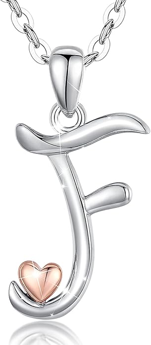 CELESTIA 925 Sterling Silver Initial Necklaces 26 Letter with Rose Gold Heart - 18 Inch Chain