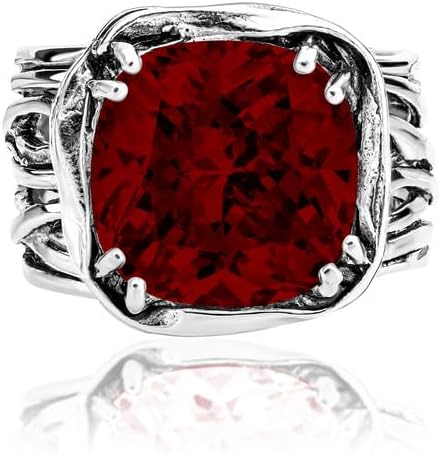 JEAN RACHEL JEWELRY 925 Sterling Silver Ring - Wrap Vintage Design with Cushion Shaped Cubic Zirconia - Hypoallergenic, Lead & Nickel Free - Artisan Handcrafted Statement Rings for Women