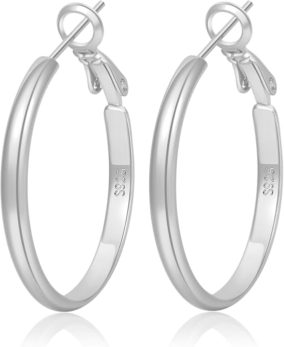 LOUMILEO 2mm Thin 925 Sterling Silver & 14k Gold Plated Hoop Earrings Large Silver Hoop Earrings Hypoallergenic Lightweight Hoops Earrings for Women 30/40/50/65MM