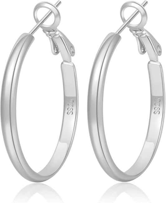 LOUMILEO 2mm Thin 925 Sterling Silver & 14k Gold Plated Hoop Earrings Large Silver Hoop Earrings Hypoallergenic Lightweight Hoops Earrings for Women 30/40/50/65MM