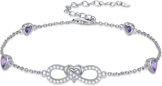 Infinity Love Heart/Claddagh Bracelet for Women 925 Sterling Silver Charm Link Bracelet Adjustable Valentine’s Day Jewelry Gift for Her