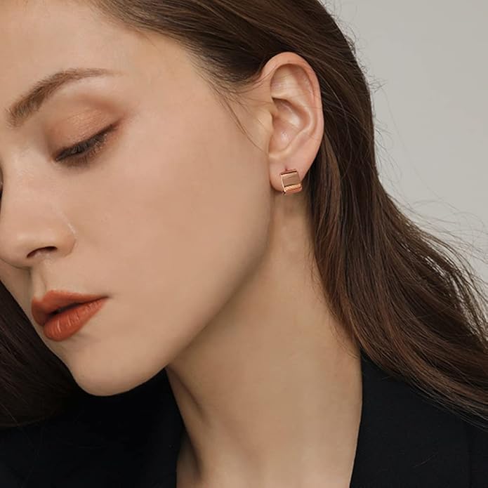 14K Gold Plated Hoop Earring Small Square Huggies Hoops For Women, Minimalist Cute Earrings for Women Girls Gift, gold silver rose gold black and CZ