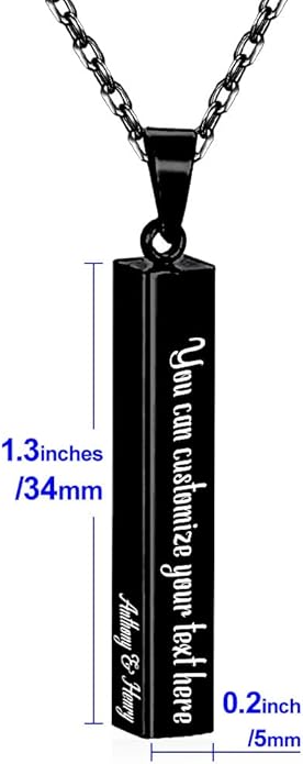 BellBlow- Personalized Bar Necklace Engraved with Name for Men Woman, Custom 3D Vertical Bar Pendant Name Chain Necklaces, 4sides Customizable Name Plate Necklace Jewelry Gift Boyfriend Girlfriend