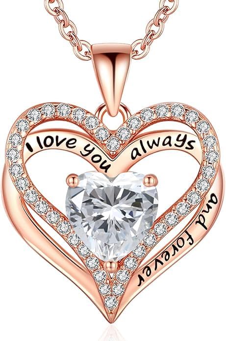 Birthstone Heart Necklace for Women Wife Girlfriend Mom Daughter Gifts S925 Silver Jewelry For Anniversary Rose Gold Gifts For Birthday Christmas Mothers Valentines Day