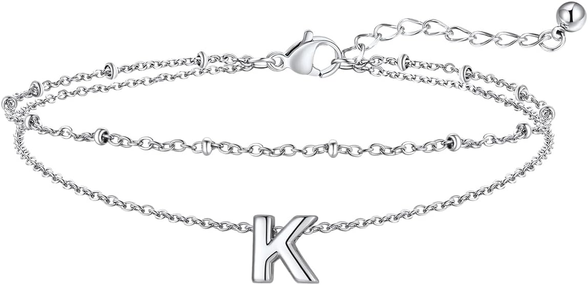 FaithHeart Initial Ankle Bracelets for Women, Waterproof 14k Gold Plated Initial Anklets Non Tarnish Stainless Steel Layered Anklet Summer Beach Foot Jewelry